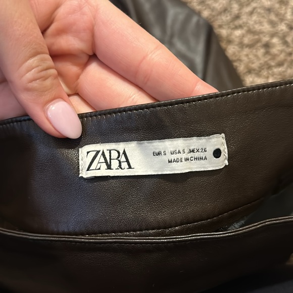 Zara Faux Leather Pants Flare Size Small Brown - Picture 7 of 9